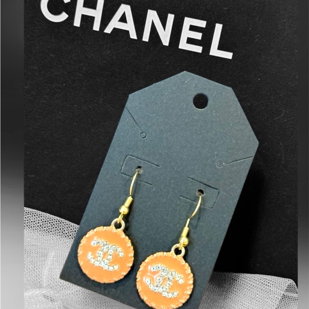 CHANEL Orange Crystal CC Drop Earrings